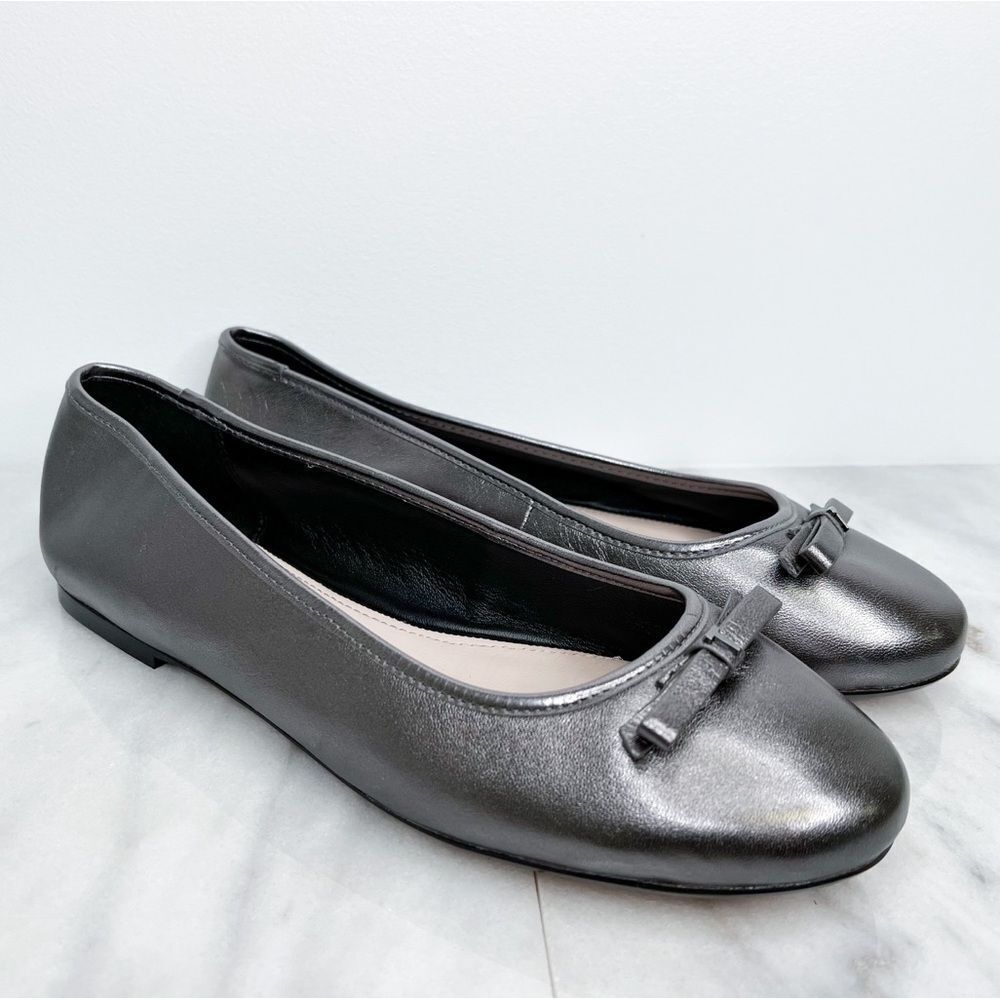 Ted Baker Metallic Leather Bow Ballerina Shoe in Gunmetal